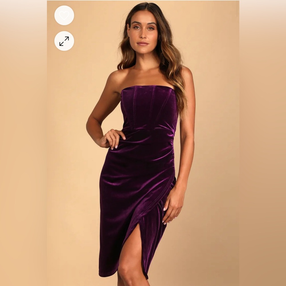 Lulu's Glamorous Celebrations Dark Purple Velvet Strapless Tulip Dress
